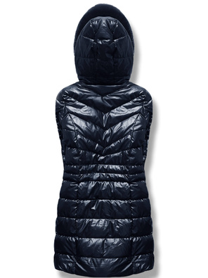 Granatowa błyszcząca kurtka zimowa z kapturem