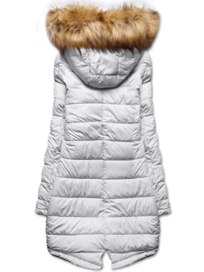 Zielono szara długa dwustronna ciepła kurtka parka z kapturem z odpinanym futerkiem