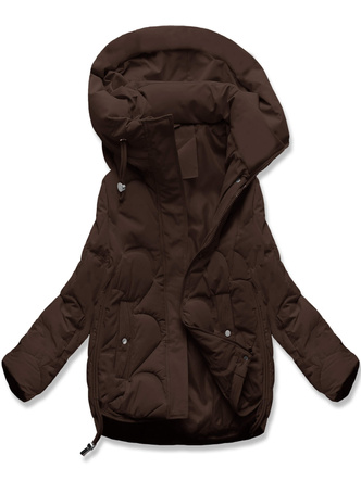 Czekoladowa damska kapitalnie pikowana kurtka z kapturem