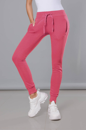 Różowe damskie dresowe spodnie casualowe z kieszeniami i ściągaczem
