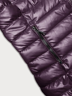 Fioletowa błyszcząca pikowana kurtka damska z kapturem