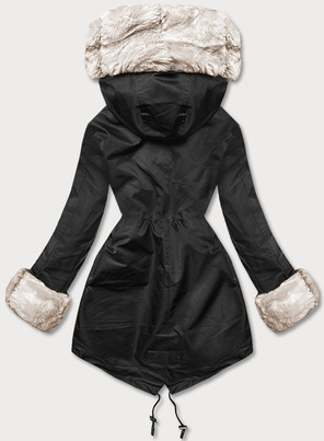 Czarna ciepła kurtka parka na misiu z kapturem