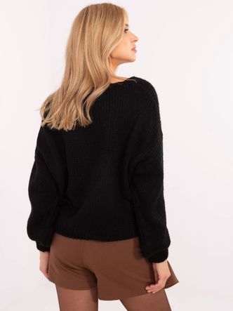 Czarny gładki i luźny sweter cardigan bluzka basic wiązany