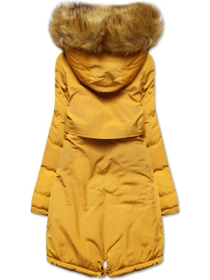 Żółto-czarna zimowa dwustronna pikowana kurtka płaszczyk parka 