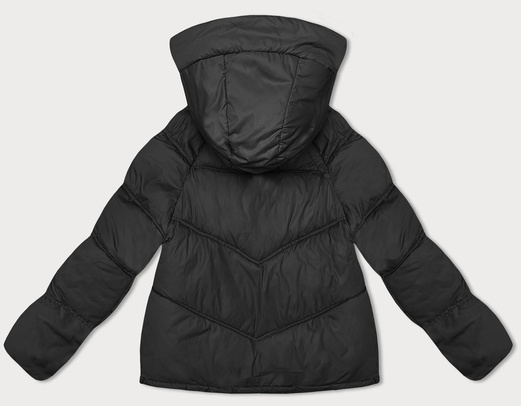 Czarna trapezowa kurteczka zimowa z kapturem szachownica