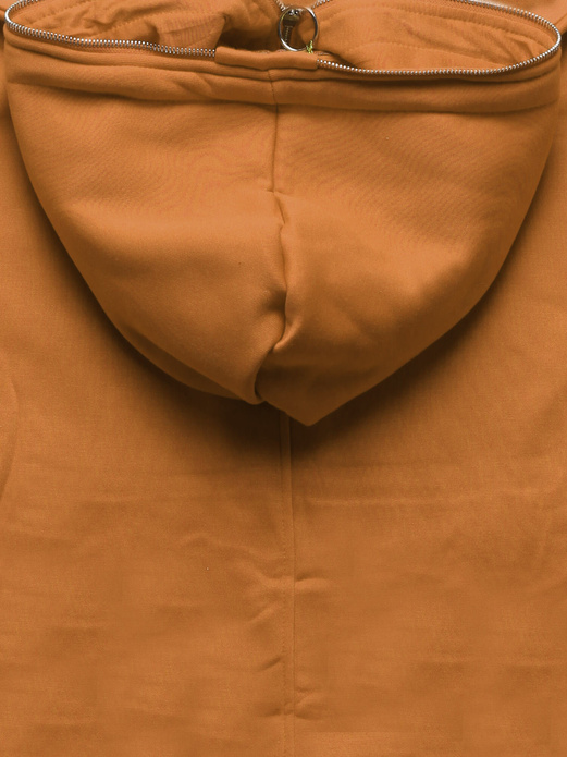 Ceglana unikalna damska długa bluza z kapturem