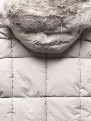 Ecru zimowa damska kurtka z czaderskim kapturem