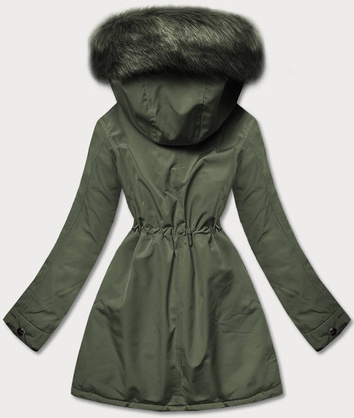 Khaki czarna dwustronna zimowa parka na futrze