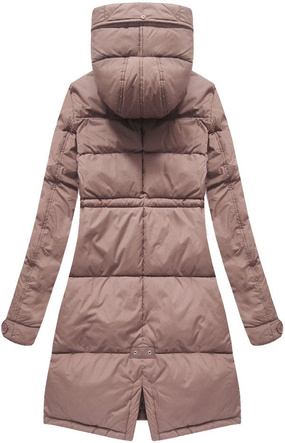 Pudrowa długa ciepła zimowa kurtka damska z kapturem 