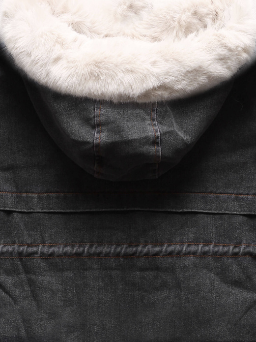 Czarny Ecru zimowa jeansowa kurtka parka na futrze