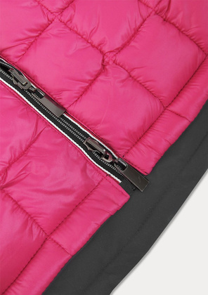 Grafitowo-różowa przejściowa dwustronna damska kurtka z kapturem