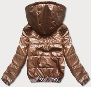 Karmelowa kurtka zapinana na suwak wykończenie modna kratka