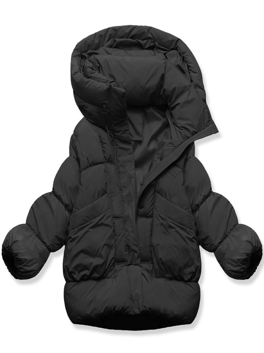 Czarna damska oversizowa zimowa kurtka z kołnierzem netmoda