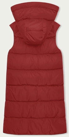 Czerwono czarny długi dwustronny damski bezrękawnik kamizelka z kapturem