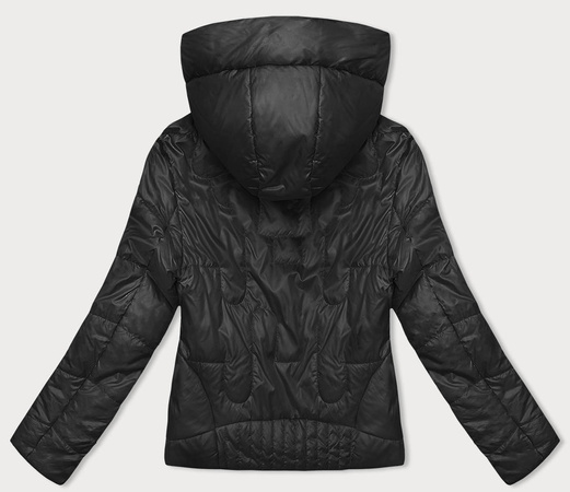 Czarna błyszcząca przejściowa pikowana kurtka na suwak