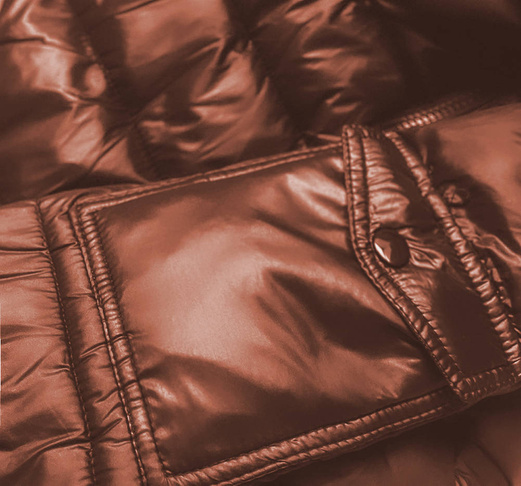 Brązowa krótka zimowa pikowana kurtka z kapturem