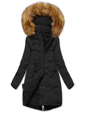 Czarna zimowa dwustronna pikowana kurtka płaszczyk parka 