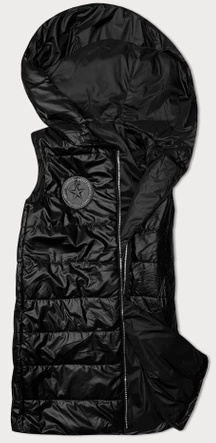 Czarny pikowany bezrękawnik kamizelka z kapturem stójka