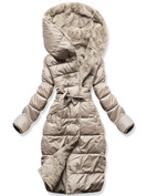 Beżowa zimowa dwustronna ciepła kurtka na futerku