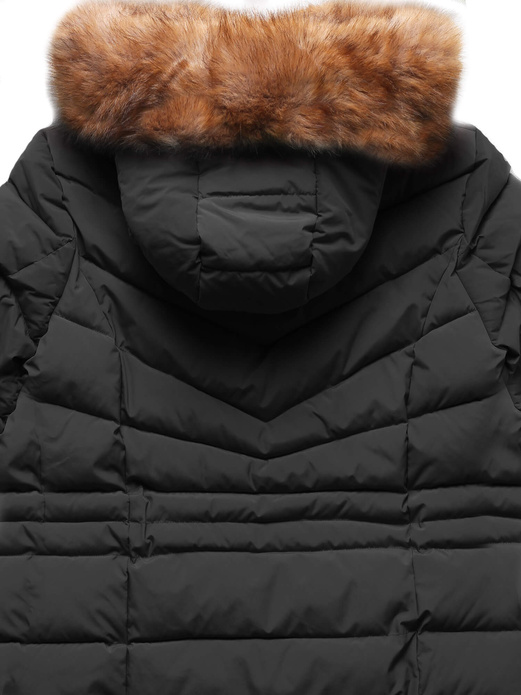 Czarna taliowana kurtka zimowa z kapturem