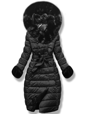 Czarny zimowy pikowany ciepły płaszcz