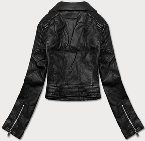 Czarna krótka kurtka ekoskóra ramoneska zapinana na skos