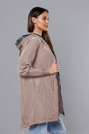 Beżowa kurtka z kapturem z lamówką