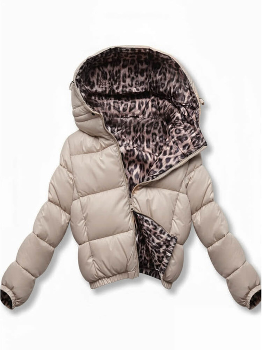 Beżowa dwustronna kurtka damska pikowana panterka