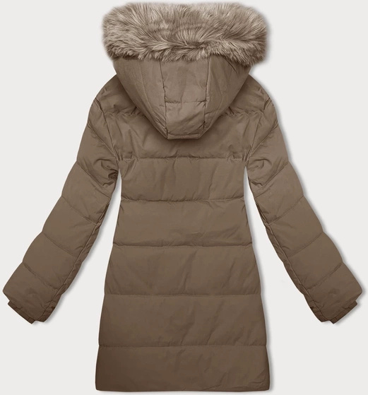 Bezowa pikowana zimowa kurtka z kapturem