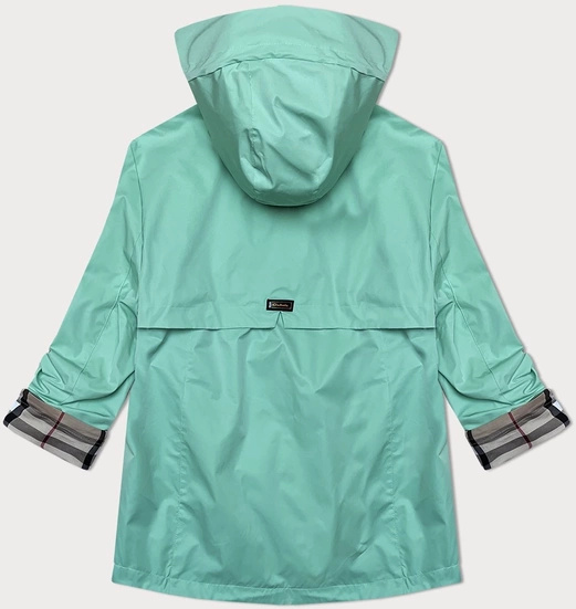 Zielona przejściowa kurtka damska z kapturem z motywem w kratkę