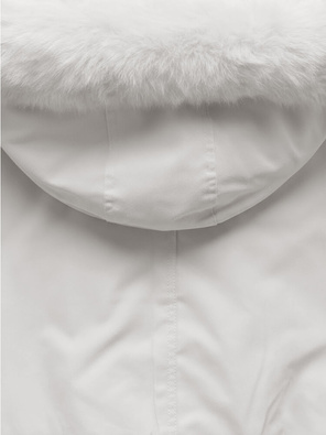 Ecru krótka damska zimowa kurtka na futrze