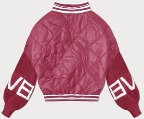 Różowa kurtka damska bomberka ze swetrowymi rękawami fashion