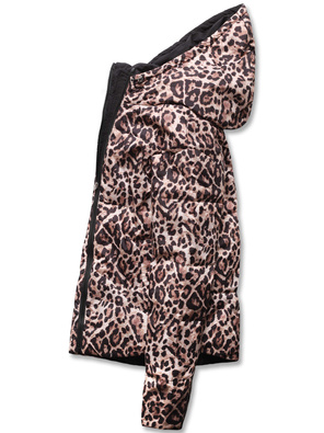 Beżowa damska przejściowa bomberka panterka kurtka z kapturem