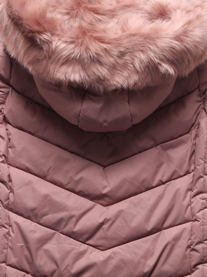 Pudrowa czadowa zimowa pikowana damska kurtka z kapturem