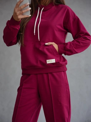 Bordowy czaderski damski dres komplet bluza stójka spodnie