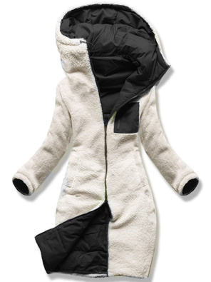 Czarna dwustronna ciepła pikowana zimowa kurtka płaszczyk z kapturem