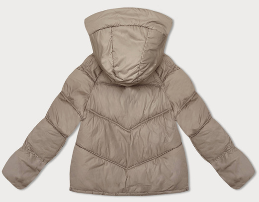 Beżowa trapezowa kurteczka zimowa z kapturem szachownica