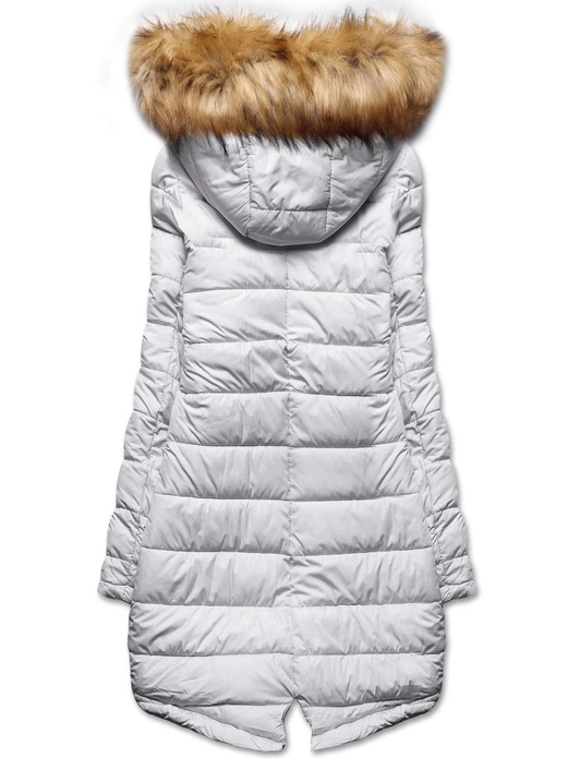 Zielono szara długa dwustronna ciepła kurtka parka z kapturem z odpinanym futerkiem