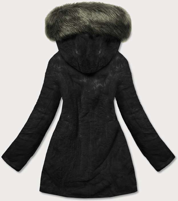 Khaki czarna dwustronna zimowa parka na futrze