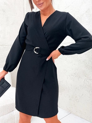 Czarna damska elegancka sukienka z paskiem