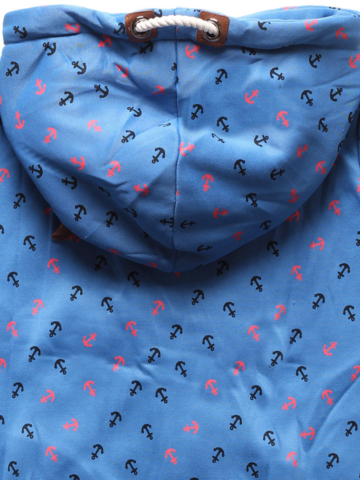 Niebieska bluza damska ze skośnym suwakiem cała w kotwice