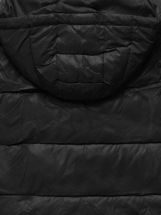 Czarna damska długa pikowana kurtka z kapturem