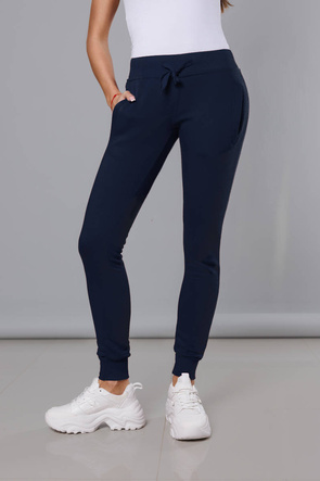 Ciemnogranatowe damskie dresowe spodnie casualowe z kieszeniami i ściągaczem