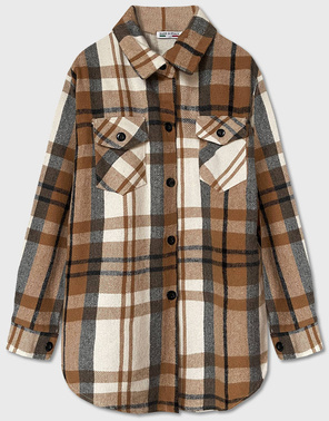 DAMSKA KOSZULA W KRATĘ BEŻOWA (8075)