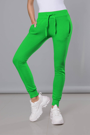 Zielone damskie dresowe spodnie casualowe z kieszeniami i ściągaczem