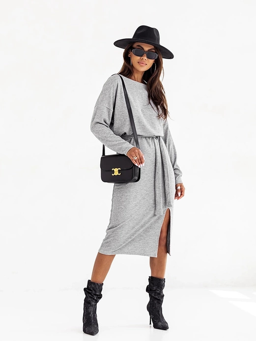 Szara czaderska elegancka sukienka midi