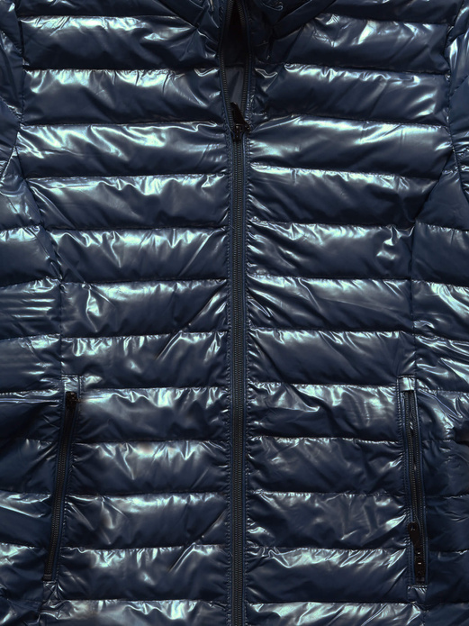 Granatowa pikowana lekka damska kurtka z kapturem