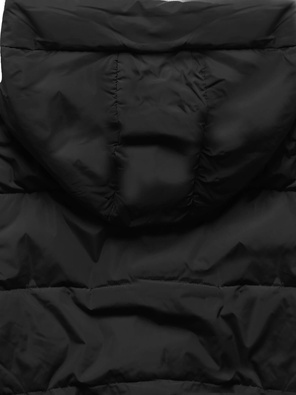 Czarna kapitalna przejściowa kurtka damska z kapturem z motywem w kratkę