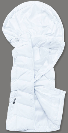 Biały puchowy pikowany bezrękawnik kamizelka z kapturem