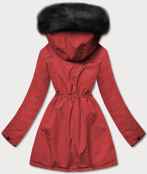 Czerwono czarna dwustronna zimowa parka na futrze